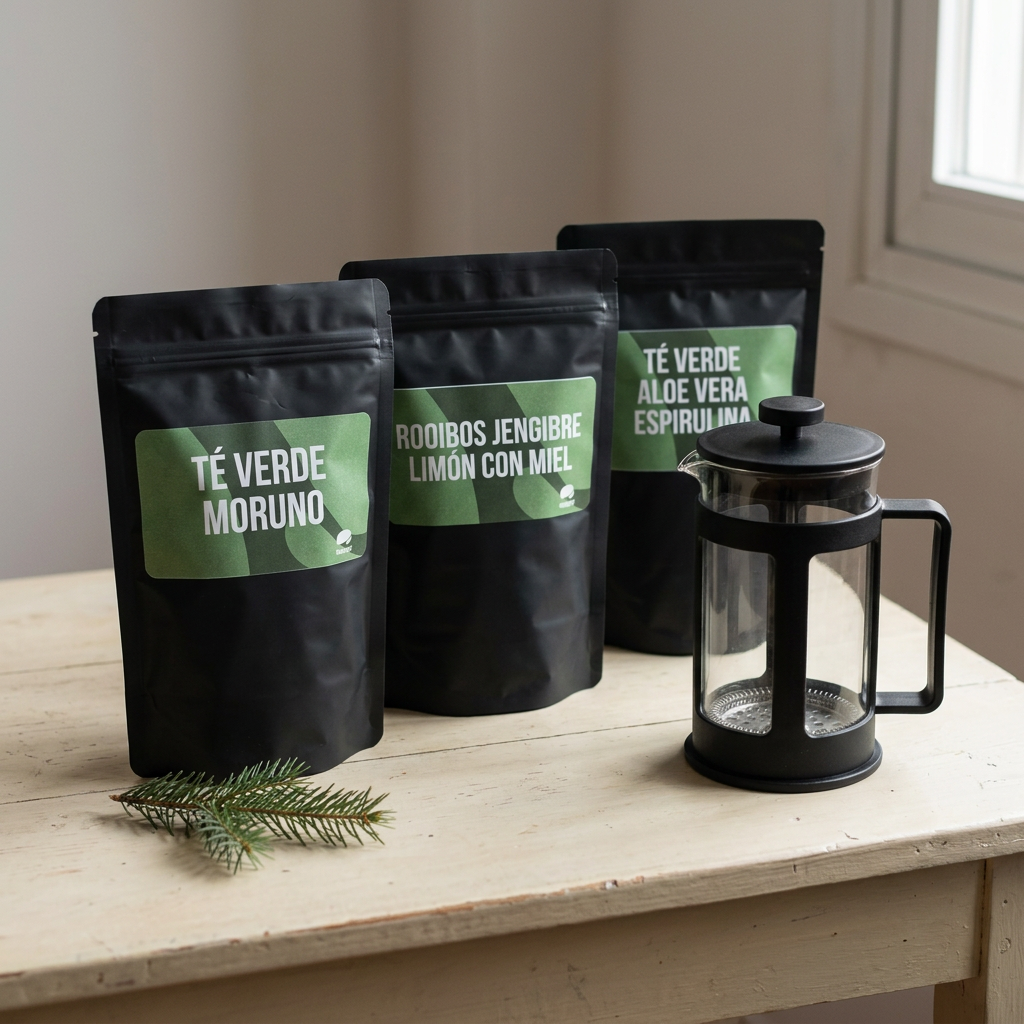 Pack regalo de Navidad Sabor de Té con tetera inox negra de 350 ml y 3 infusiones a granel